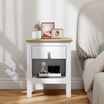 Mesita De Noche De Melamina De Madera Homcom 45x40x55 Cm Blanco