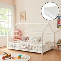 cama para ninos sisimiut forma de casa pino  colchon 120x200 cm blanco encasaneuhaus