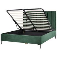 cama con almacenaje cabecero acolchado patas negras metal terciopelo verde oscuro 180 x 200 cm sezanne