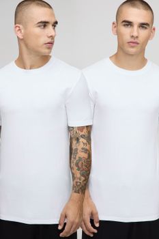 2 Pack Muscle Fit T-Shirt, Blanco