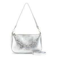 bolso de hombro de piel laminada con asa de cadena dorada silver