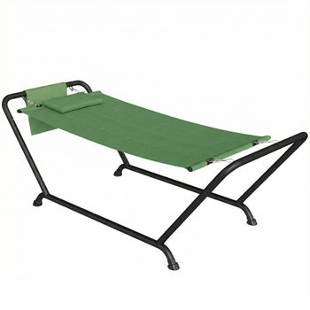 Outsunny Hamaca con Soporte Metálico y Reposacabezas, 237x90x92 cm, Verde Oscuro   Aosom España
