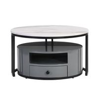 juego de 2 mesas nido - pvc aspecto marmol - 1 cajon y 1 nicho - gris