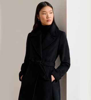 Lauren Ralph Lauren para mujer. 297962169001 Abrigo cruzado de mezcla de lana negro (40), Clásico