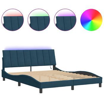 Estructura De Cama Con Led Sin Colchón Hanko Terciopelo Azul 200x200 Cm Vidaxl