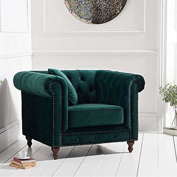 Milano Chesterfield Green Plush Velvet Armchair