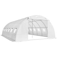 outsunny invernadero de tunel con 2 varillas de soporte 2 puertas enrollables y ventanas de malla cubierta de pe anti-uv blanco