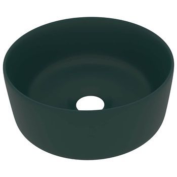 Lavabo De Lujo Redondo Cerámica Verde Oscuro Mate 40x15 Cm Vidaxl