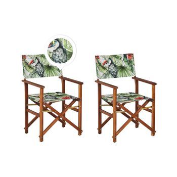 Conjunto De 2 Sillas De Jardín De Madera De Acacia Oscura Verde Rojo Blanco Crema Tucán Plegable Cine