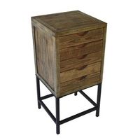mesa auxiliar indi de diseno rustico con patas metalicas negras y estructura de madera de abeto en acabado anogalado