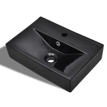 Lavabo Rectangular De Cerámica Hueco De Grifo/desagüe Negro Vidaxl