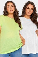 yours juego 2 camisetas efecto lino blanca y verde lima mujer curvy y tallas grandes yours
