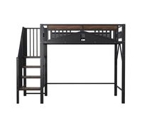 cama alta metalica 90x200 cm - con proteccion de seguridad unica con ventana con escalera de seguridad espacio bajo la cama para cobertura de tela - negra