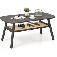 mesa de centro costway de 2 niveles 45 x 100 x 55 cm - madera de caucho - gris oscuro