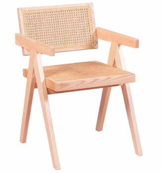 Silla compass vintage en ratán natural y madera