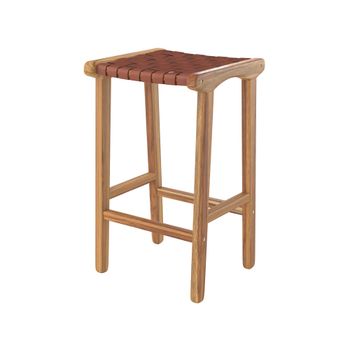 Taburetes para isla de cocina de teca y cuero tejido marrón 66 cm