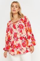 yours blusa rosa estampada con manga globo mujer curvy y tallas grandes yours