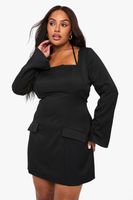 plus pocket detail tailored shift dress negro