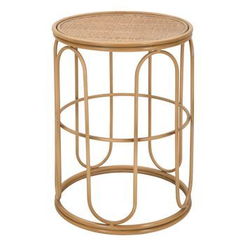 Mesa Auxiliar Redonda De Hierro Y Madera Marrón Ø 40x55 Cm