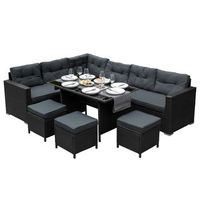 set muebles de jardin esquinero de ratan - negro