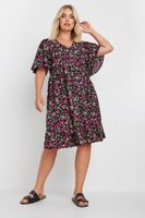 yours vestido cintura alta negro de flores rosadas mujer curvy y tallas grandes yours