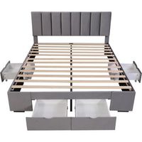 cama de adulto acolchada en terciopelo 160x200cm con 4 cajones  cabecero regulable  somier gris