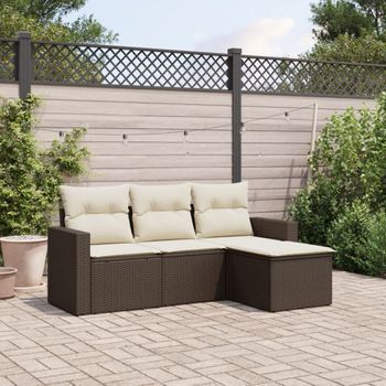 Conjunto De Sofás De Jardín 4 Uds | Mueble Jardin Mesa Y Sillas Y Cojines Ratán Sintético Marrón Cfw618998