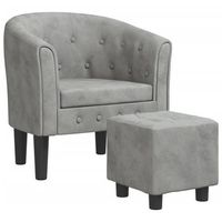 sillon de salon de diseno moderno con reposapies de terciopelo gris claro acolchado con respaldo redondeado dec026833