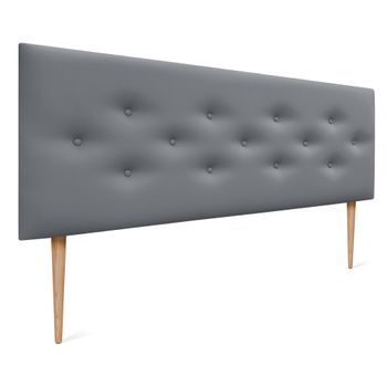 Dhome Cabecero De Polipiel Con 3 Hileras Intercaladas De Botones Y Patas Cabezal Tapizado Cama Lujo (gris, 150cm)