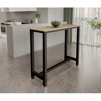Mesa Alta | Patas De Metal | 120x100x40cm | Barra De Cocina | Modelo Ani | Negro Y Sonoma