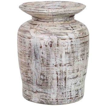 Jarrón De Madera Gris Ceniza Pintado A Mano 25x25x38 Cm