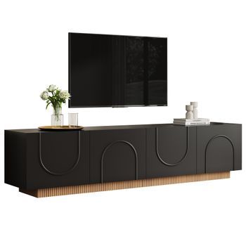 Mueble Tv Negro De 170 Cm Con Cuatro Puertas Y Arco Tridimensional