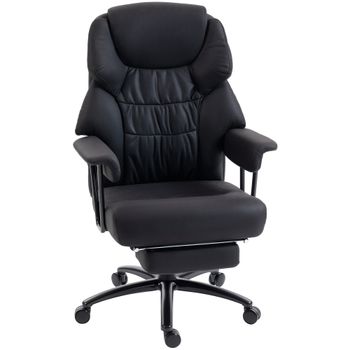HOMCOM Silla de oficina con masaje 3D de amasamiento y reposapiés, silla de ordenador ajustable con respaldo alto, tapizado Leathaire, negro   Aosom España