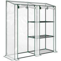 outsunny mini invernadero con 3 estantes 2 puertas enrollables invernadero para huerto con estructura de acero y cubierta de plastico para plantas huerto verduras flores frutas anti-uv 143x45x151 cm transparente   aosom espana