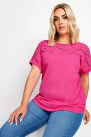 yours camiseta algodon fucsia con panel de malla floral mujer curvy y tallas grandes yours