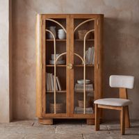 vitrina de mango macizo vidrio y ratan con 2 puertas