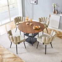 mesa y 4 sillas - mueble comedor - mdf metal y terciopelo - marron y negro 107x107x75cm