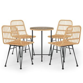 Conjunto Comedor Jardin 5 Uds | Mueble Jardin Mesa Y Sillas Ratán Sintético