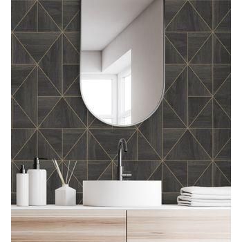 Papel Pintado Vinílico Ecológico Geométrico Efecto Madera Art Déco En Relieve - Royal Lodge 679274 De Gaulan - Rollo De 10 M X 0,53 M