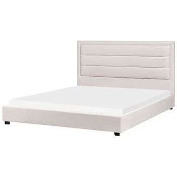 Cama De Agua De Tela Beige Claro 180 X 200 Cm Cabecero Acolchado Rouen