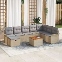 conjunto de sofa de jardin de 9 piezas con cojines beige de ratan sintetico v6723 unico  beige