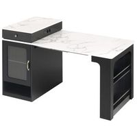 isla de cocina extensible mdf 718092 cm ruedas encimera imitacion marmol enchufes almacenamiento color blanco y negro