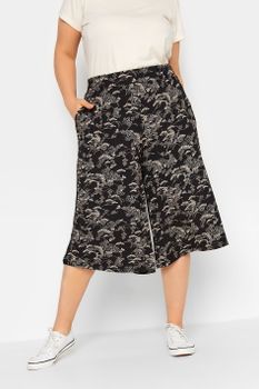 Yours Culottes Negros Florales, Mujer Curvy Y Tallas Grandes, Yours