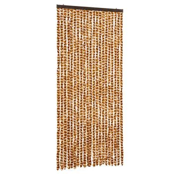 Cortina Antimoscas Chenilla Ocre Y Blanco 90x200 Cm Vidaxl
