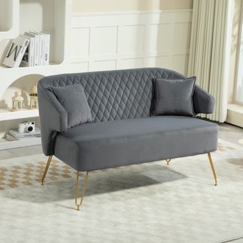 Sofá De 2 Plazas De Terciopelo Acero Homcom 124x69x76 Cm Gris