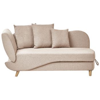 Chaise Longue De Tela Con Cojines Espacio De Almacenamiento Izquierdo Marrón Claro Meri Ii