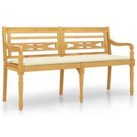 banco batavia cojin color crema madera maciza de teca 150 cm