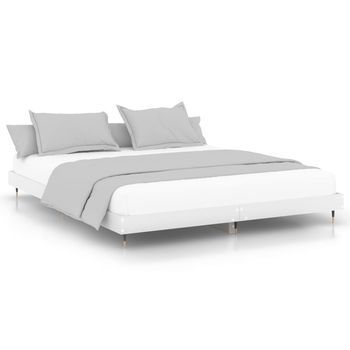 Cama Matrimonial | Cama Para Adultos | Estructura De Cama Madera Contrachapada Blanca 120x200 Cm