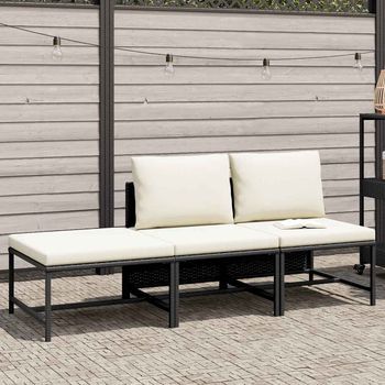 Set De 3 Uds Sofás De Jardín | Sofá De Exterior Y Cojines Ratán Sintético Negro