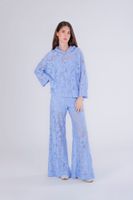 blusa con capucha de encaje light blu s